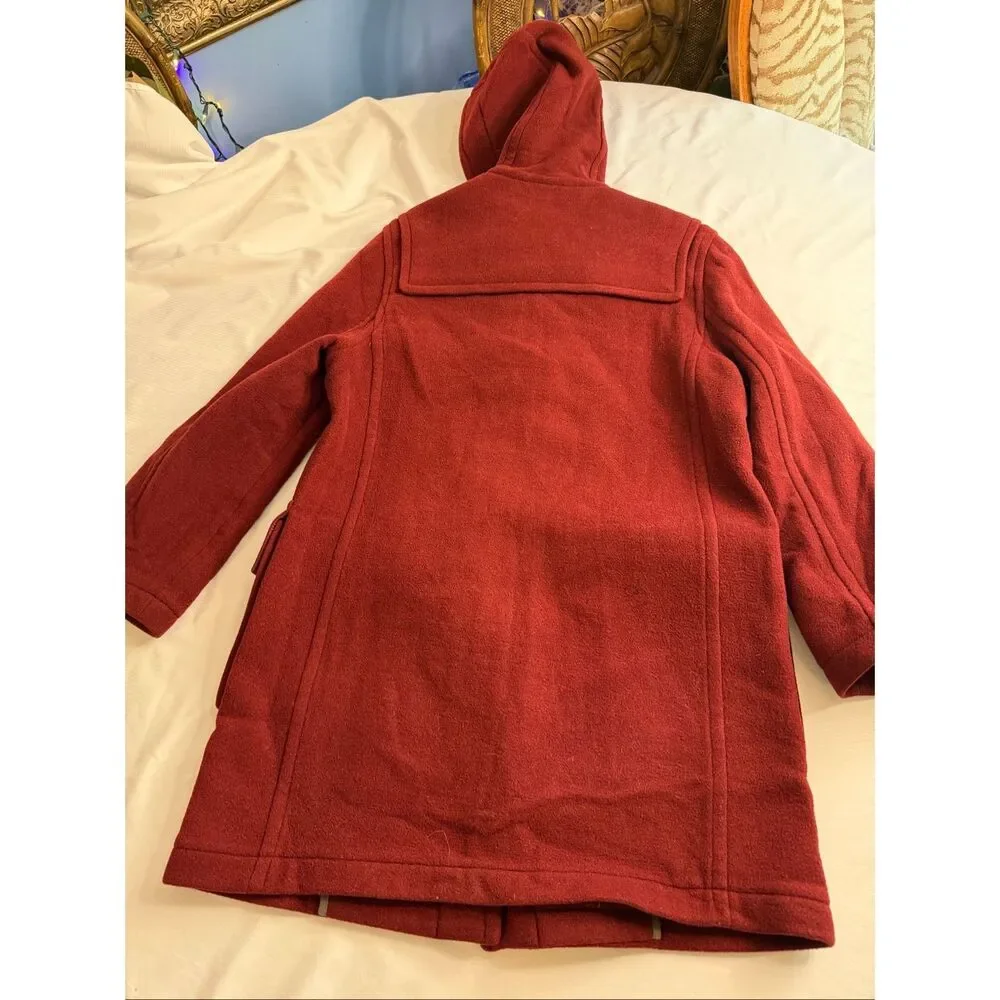 J.Crew Wool Blend Duffle Coat Small Burgundy Red Hooded Toggle Closure Jacket - Picture 8 of 9